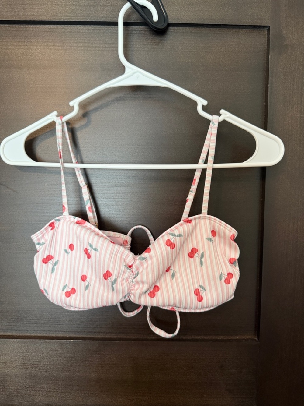 Hollister Pink Stripe Bikini Top with Red Cherry Print